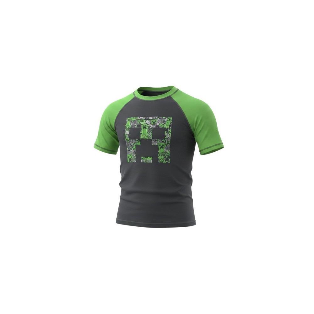 Minecraft Rash Guard Boys XL 14/16 Green Short Sleeve Creeper Swim Shirt